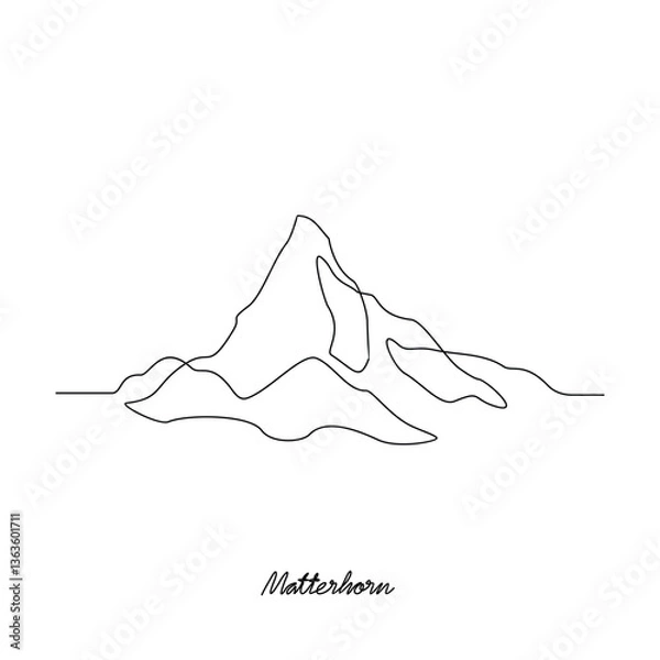 Fototapeta One continuous line drawing of Matterhorn mountain vector illustration. Mountain themes simple linear style vector design concept. Nature and outdoor for your asset design and education purpose.	