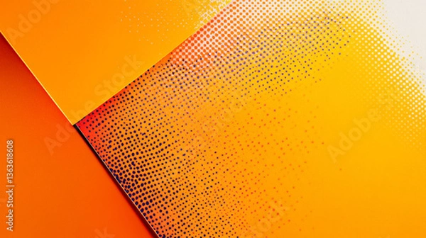 Fototapeta Abstract orange background featuring geometric shapes and halftone pattern overlay design element