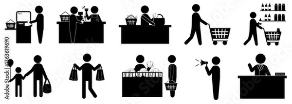 Obraz スーパーマーケットの買い物に関するピクトグラムセット