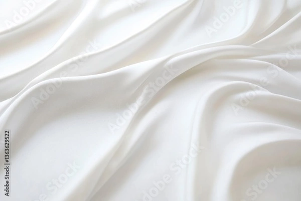 Fototapeta Draped White Silk Fabric Texture Close-up with Elegant Smooth Folds