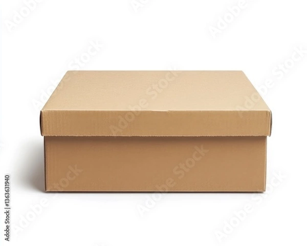 Obraz Closed Cardboard Box on White Background Simple Packing and Storage