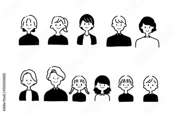 Obraz 様々な世代の人々　線画　イラスト