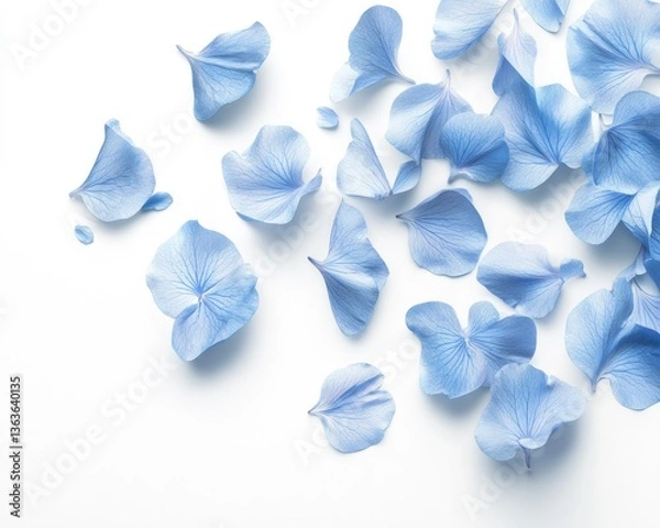 Obraz Scattered Blue Flower Petals on White Background with Delicate Texture