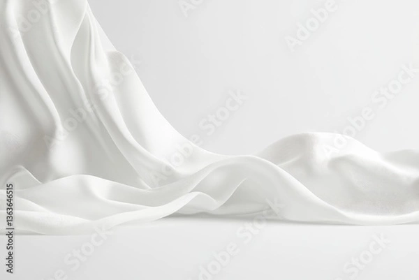 Fototapeta Elegant White Silk Fabric Flowing Smoothly on a Clean Background