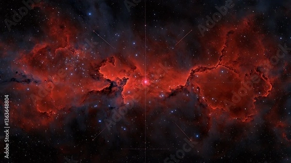Obraz Red nebula with stars and cosmic dust.