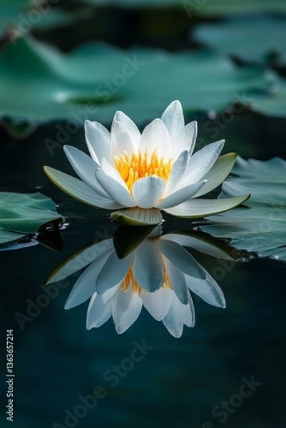 Fototapeta White Water Lily Reflection