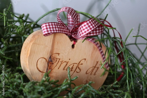 Obraz Holzherz mit " Griaß di "
