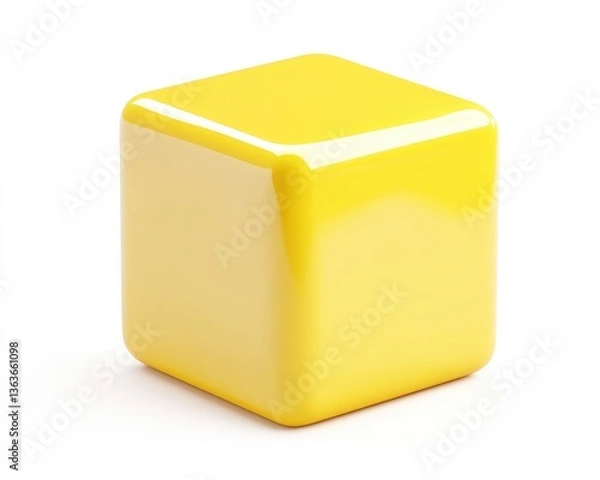 Obraz Standing Yellow Cube Object on White Background Graphic Resource