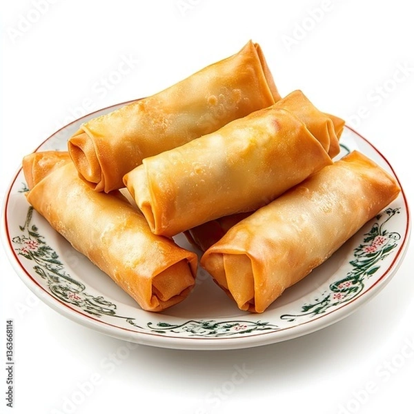 Fototapeta Golden Fried Spring Rolls on a Plate