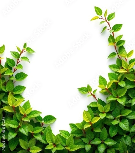 Obraz Vibrant green leaves create a lush border around a clean white space, plant, eco