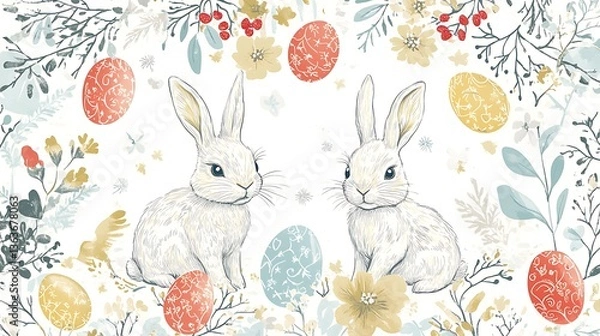 Fototapeta Easter bunnies floral spring design.