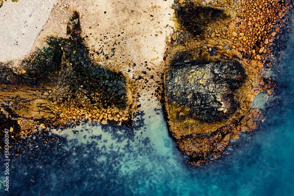 Obraz Aerial View of the Rugged Irish Coastline in Howth, Dublin – Rocky Cliffs and Blue Sea