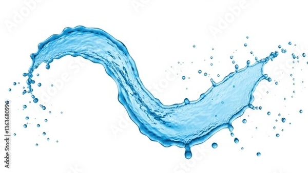 Obraz A dynamic wave of blue water splashes across a clean, white background.