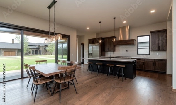 Fototapeta Open kitchen and dining area interior