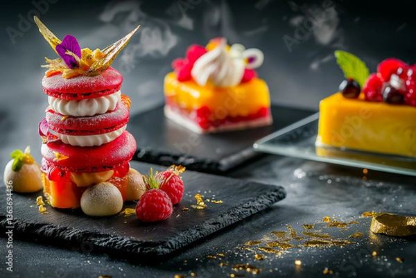Fototapeta Luxurious Assortment of Fruit Desserts with Geometric Styling