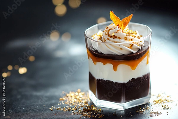 Fototapeta Geometric Chocolate Cake Layered Dessert in a Glass Container