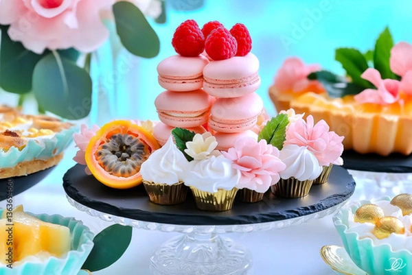 Fototapeta Luxurious Assortment of Fruit Desserts with Geometric Styling