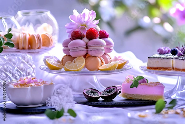 Fototapeta Luxurious Assortment of Fruit Desserts with Geometric Styling