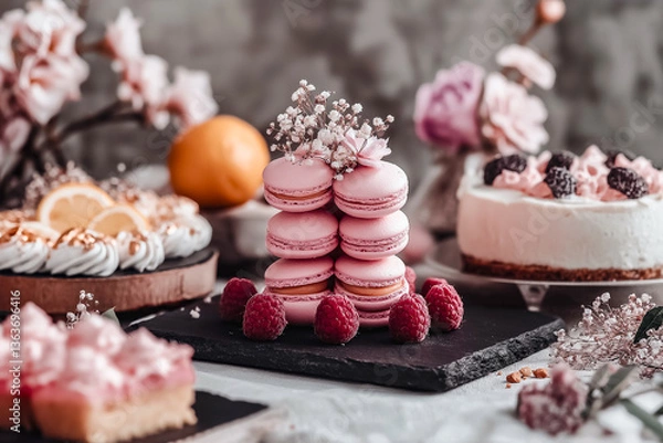 Fototapeta Luxurious Assortment of Fruit Desserts with Geometric Styling