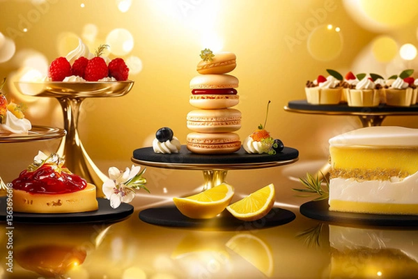 Fototapeta Luxurious Assortment of Fruit Desserts with Geometric Styling