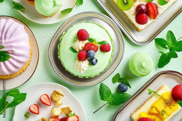 Fototapeta Geometric Fruit Desserts with Metallic Accents