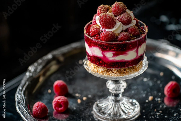 Fototapeta Luxurious Raspberry Dessert in a Crystal Coupe Glass