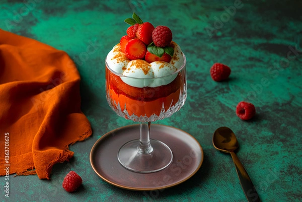 Fototapeta Luxurious Raspberry Dessert in a Crystal Coupe Glass