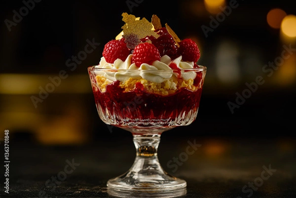 Fototapeta Luxurious Raspberry Dessert in a Crystal Coupe Glass