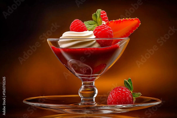 Fototapeta Luxurious Raspberry Dessert in a Crystal Coupe Glass