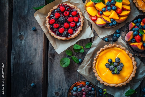 Fototapeta Rustic Assortment of Fruit Desserts on Parchment Paper
