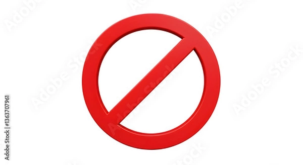 Fototapeta 3D Forbidden sign with red crossed circle. Problem and fail. Ban in social network. Block payment. No entry symbol. Alert notification. Cartoon design icon isolated on white background. 3D Rendering