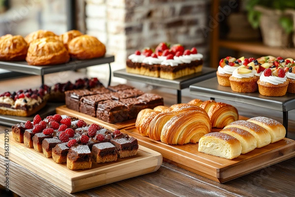Obraz Classic Desserts in a Rustic Bakery Case