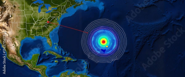 Fototapeta Digital simulation of hurricane path on North American map, weather tracking