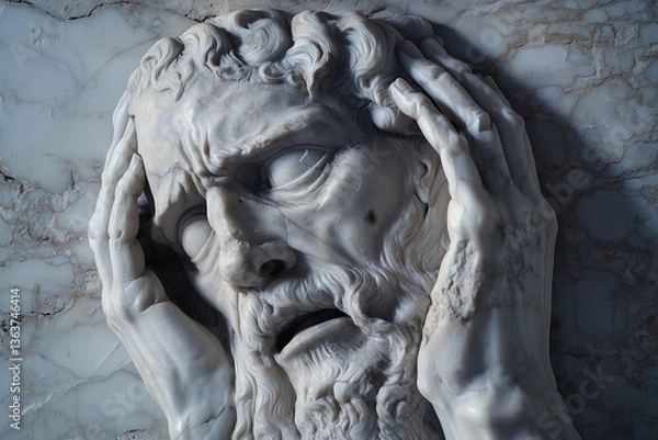 Obraz Job's suffering: he lost all his possessions, his children died, and he suffered severe physical pain and suffering. Marble statue.