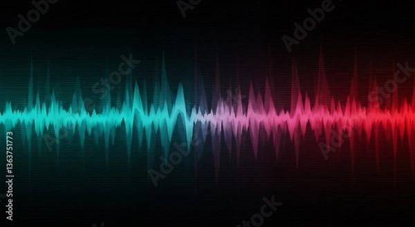 Fototapeta Abstract Sound Waveform  Neon Teal Pink Red Gradient  Digital Audio Visualization