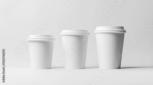 Fototapeta Three blank disposable coffee cups in a row