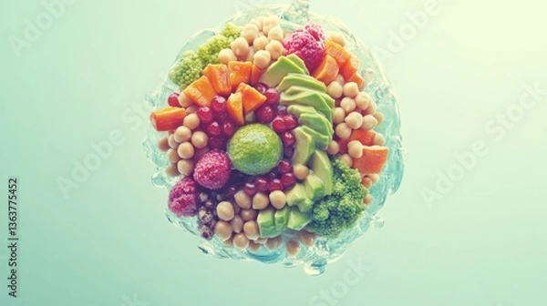 Obraz Creative vibrant buddha bowl bursting with fresh superfoods against serene backdrop