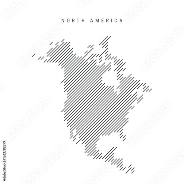 Fototapeta North America map from pattern of black slanted parallel lines. Continent map with gray diagonal lines. Silhouette made of oblique hatching. Vector illustration isolated on white.
