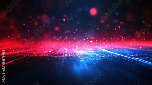 Fototapeta Technological cloud icon, abstract digital background, red and blue lights, low angle perspective.