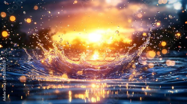 Fototapeta Vibrant sunset reflected in water splash