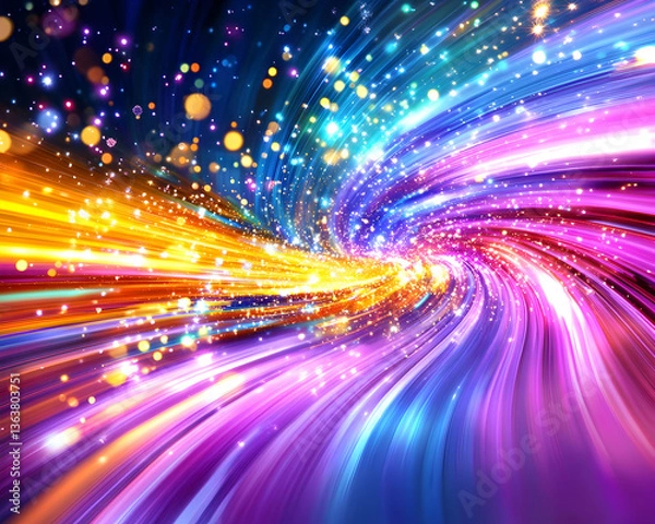 Fototapeta Vibrant swirling light streaks with gold and purple hues, creating a dynamic energy vortex