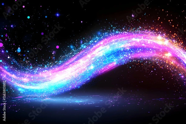Fototapeta Vibrant, swirling light trail with glitter and sparkle on dark background