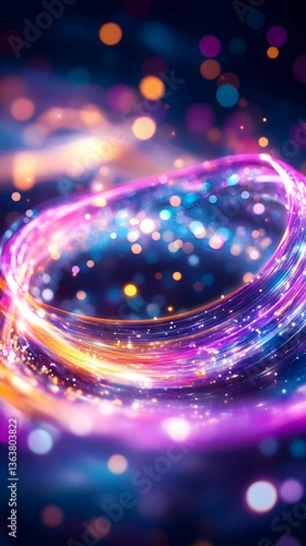 Fototapeta Vibrant swirling light trails and bokeh