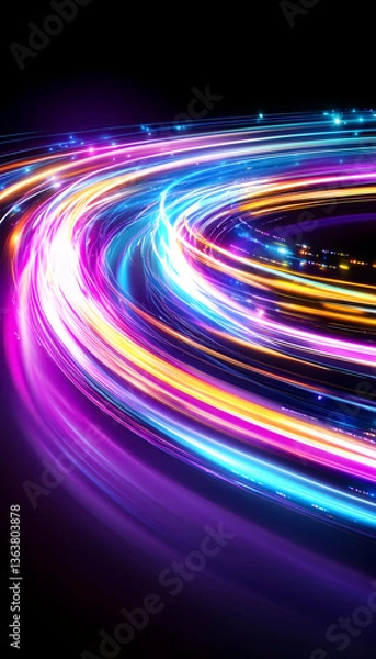 Fototapeta Vibrant, swirling light trails in a circular motion against a black background