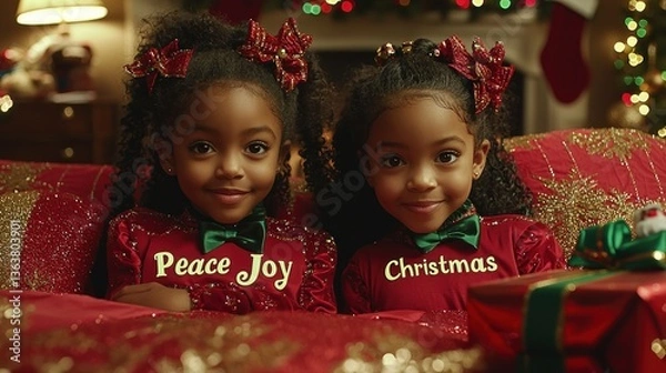 Obraz Twin Sisters Celebrating Christmas Eve