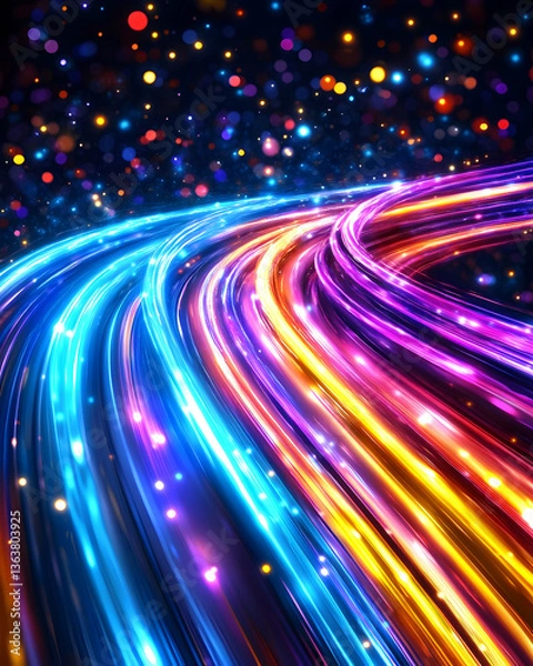 Fototapeta Vibrant, swirling light trails on dark background
