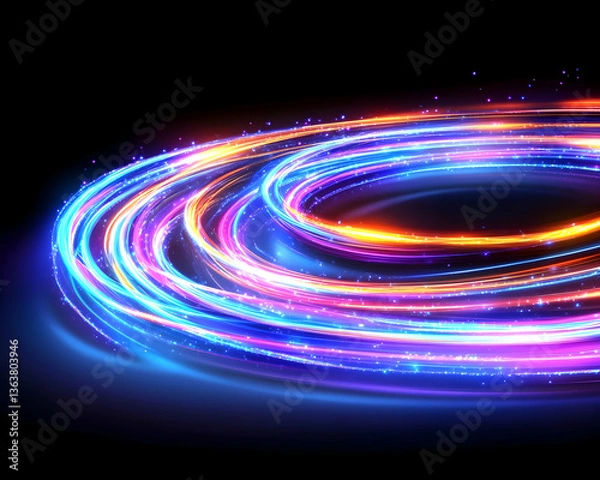 Fototapeta Vibrant swirling light trails on dark background