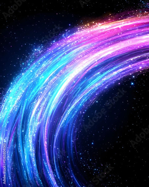 Fototapeta Vibrant, swirling neon light streaks in cosmic space