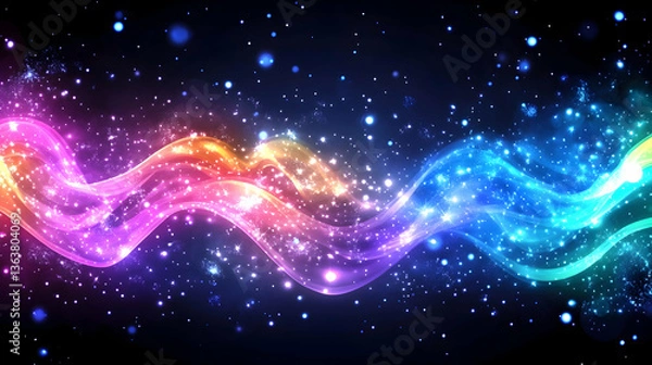 Fototapeta Vibrant, swirling nebula with sparkling dust and colorful light streaks