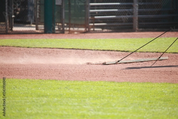 Obraz Dragging baseball infield, sports field dust
